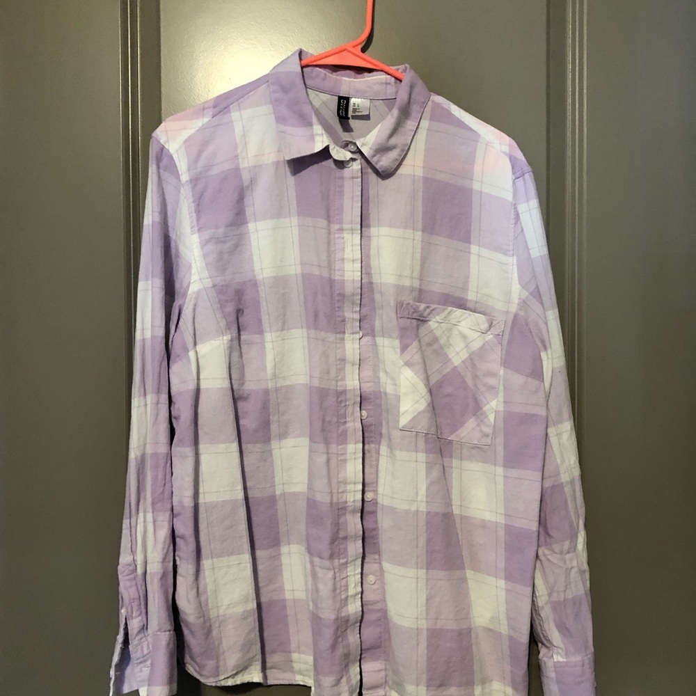 H&M Lavender White Plaid Shirt